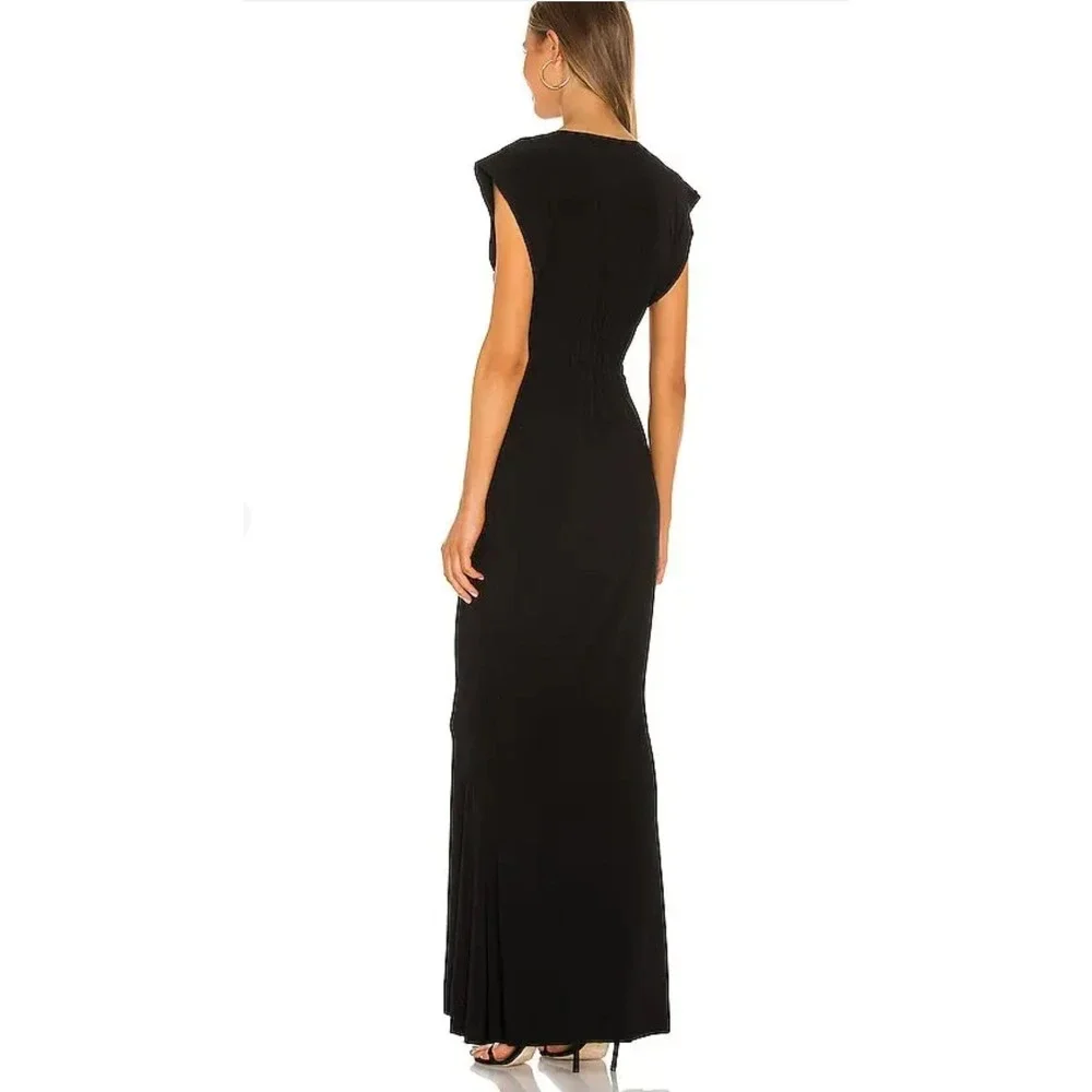 Norma Kamali V Neck Rectangle Gown Black Velvet Maxi Dress Sz XS - Picture 2 of 8